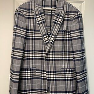 Zara Navy and Gray Checkered Blazer